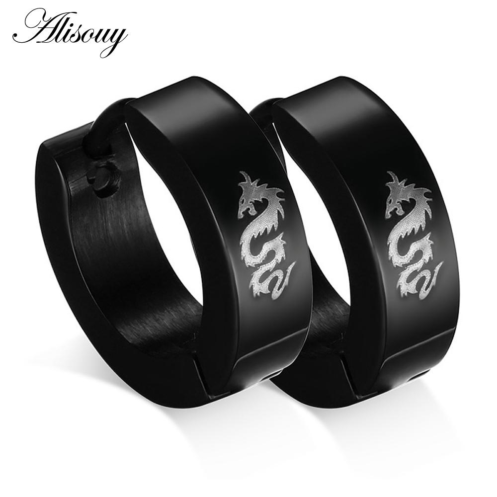 Alisouy, милые серьги-кольца для мужчин и женщин, маленькие серьги Huggie из нержавеющей стали с сердцем дракона, черепом, звездой и крестом, римскими цифрами