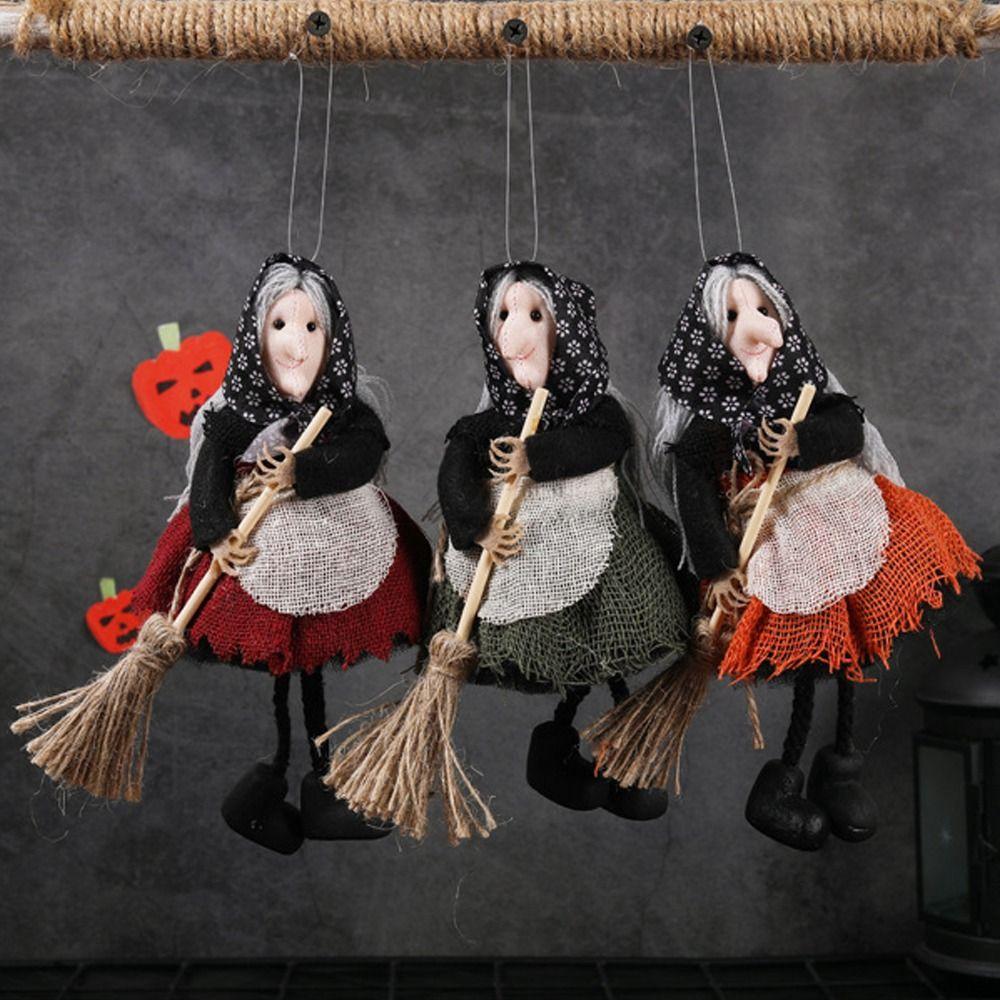 Scary Halloween Apron Witch Doll Cute Funny Broom Witch Decoration Handicraft Halloween Witch Pendant Haunted House
