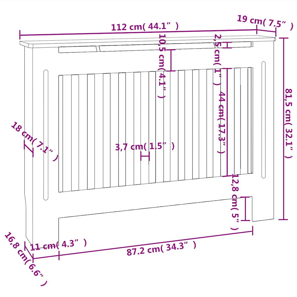 Radiator Cover / Radiator Enclosure 112 cm White
