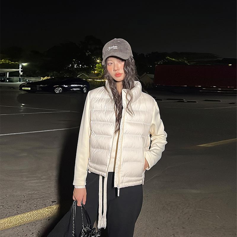 Autumn and winter new splicing sleeves stand-up collar cotton clothes women's short light and thin warm jackets women's clothing batch supply