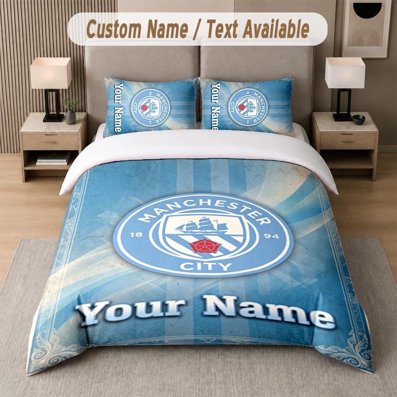 Manchester City Design Bedding Set Custom Text 1 Duvet Cover & 2 Pillow Cases