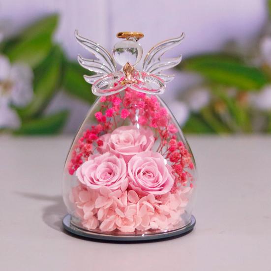 Yousheng Eternal Roses in Angel Glass Cover Настольные консервированные цветы Angel Preserved Roses Рождественские подарки для мамы, бабушки, жены