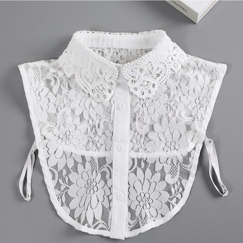 Fashion Women White Shirts Detachable Fake Collar Chiffon Flowers Lapel Blouse Pretty Formal Dress False Collars Ladies
