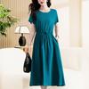 Elegant Women's Summer Dress  New Casual Slim Short Sleeve Long Dress Korean Style Slim Vintage Clothes