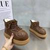 Модные ботинки на платформе женские 2025 зима новая мода увеличение роста повседневные хлопковые туфли уличные теплые удобные на шнуровке короткие ботинки