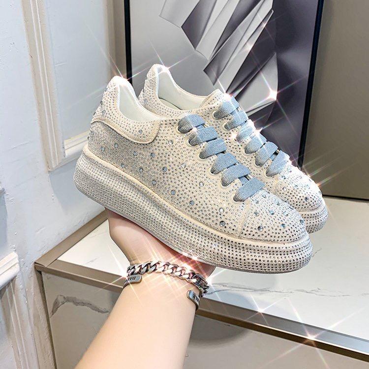 Fashion Autumn Spring Women Platform Shoes Rhinestones Thick-soled White Silver Shoes Shining Crystal Sneakers Trend Casual Sneakers