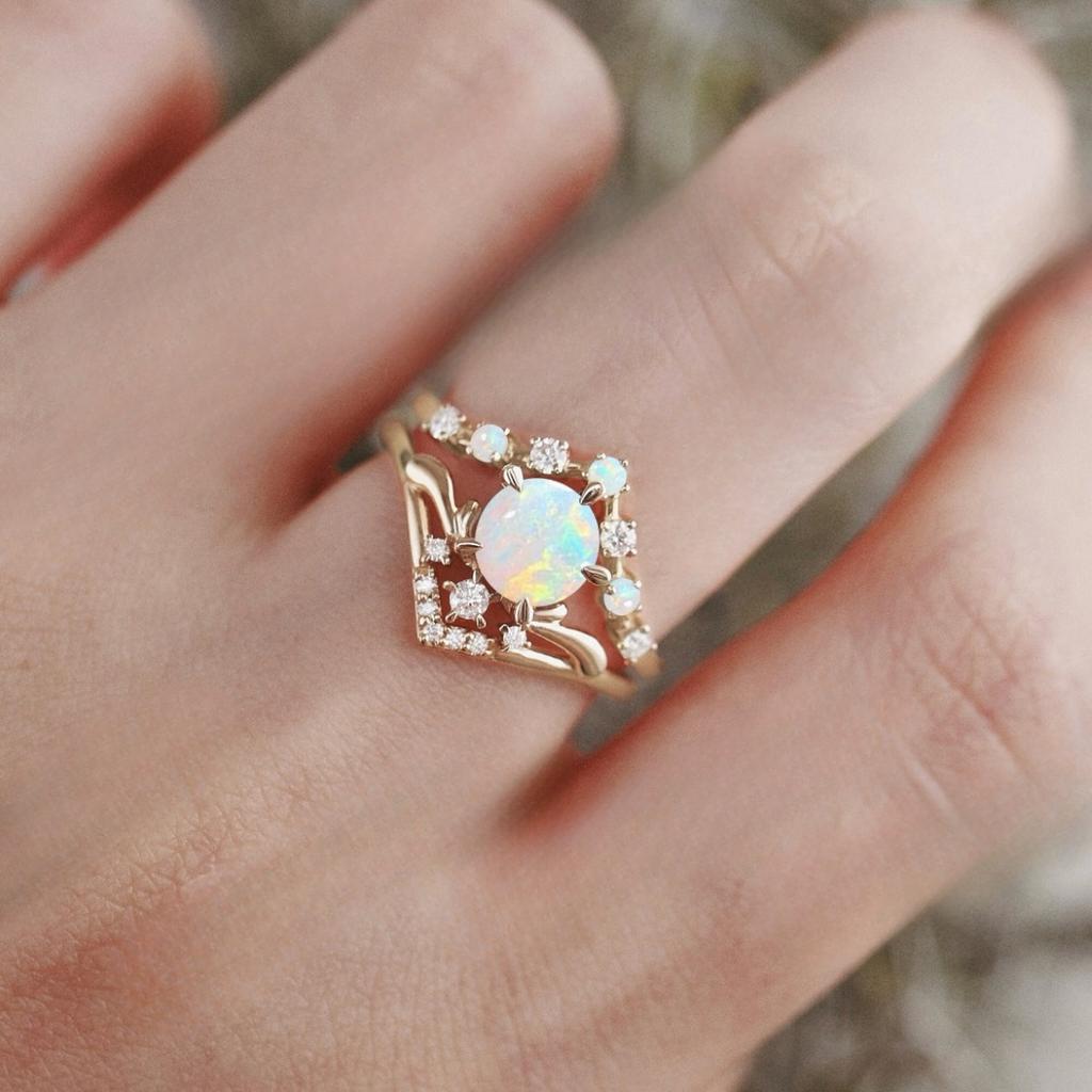 Роскошное кольцо из серебра S925 с покрытием, с белым опалом по краю и белыми бриллиантами, для женщин, винтажная модная корона