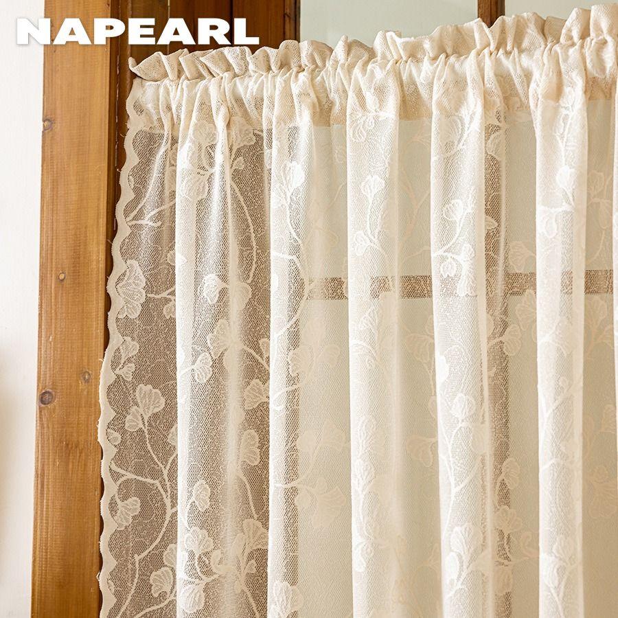 1PC NAPEARL French Rococo Style Sheer Curtain Pastoral Style Lace Half Curtain Door Curtain for Living Room Kitchen Cupboard Window Home Decor