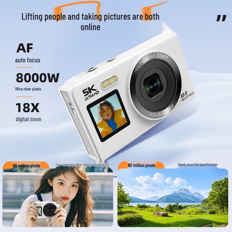 Ultra HD Dual Screen WiFi Camera: 4K/5K Selfie, Portable Student-Friendly