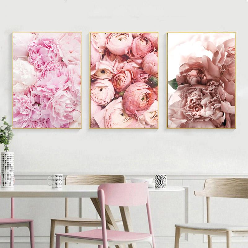 Современное растение, цветок, картина, свежие эстетические декоративные постеры для гостиной, розовый пион, настенная художественная картина, печать плакатов