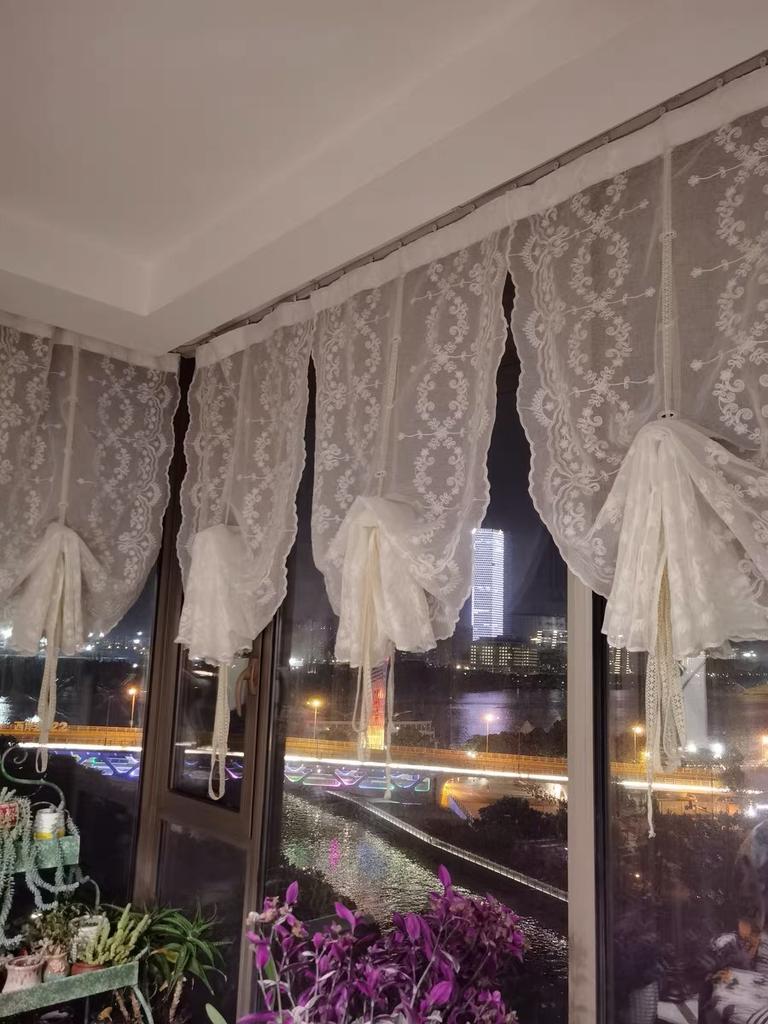 Junwell 1PC Terry Embroidery Lace Roman Curtain Iris Tectorum Maxim Emb Home Wave European Living Room Kitchen Balcony Voile