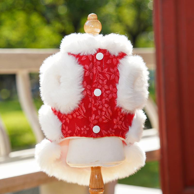 Autumn and winter velvet retro style pet clothes, New Year Tang style buckle pet dog clothes, fashionable cat clothes