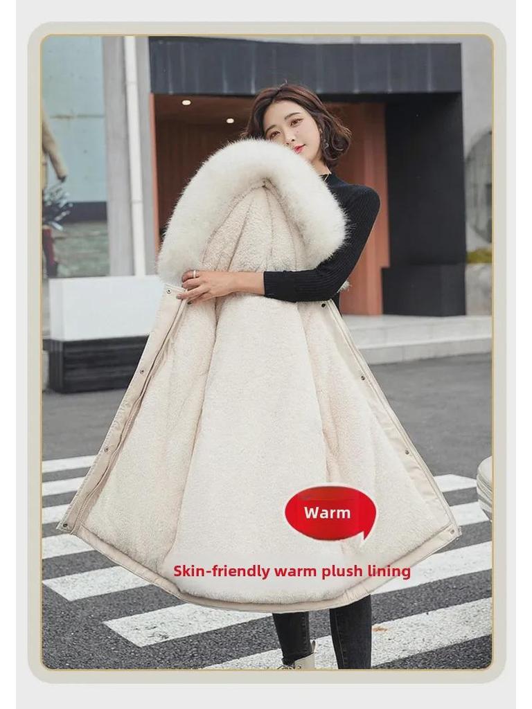 Женская повседневная куртка средней длины из хлопка в корейском стиле с меховым воротником