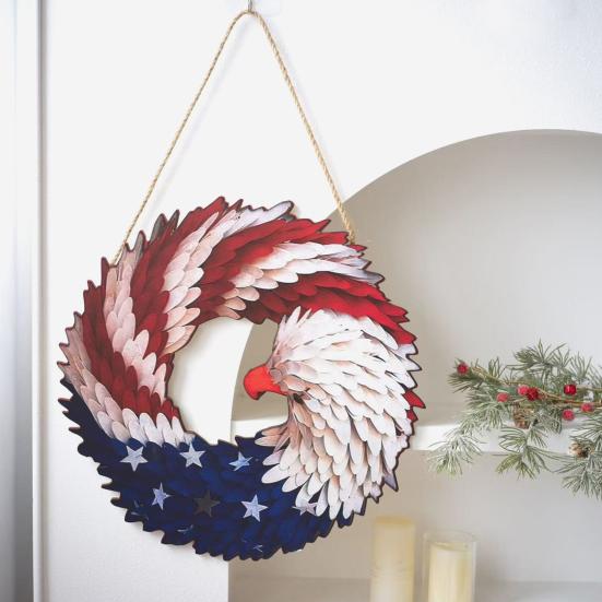 Renewed Wings Wreath Independence Day Decoration with Lanyard Easy To Hang Waterproof