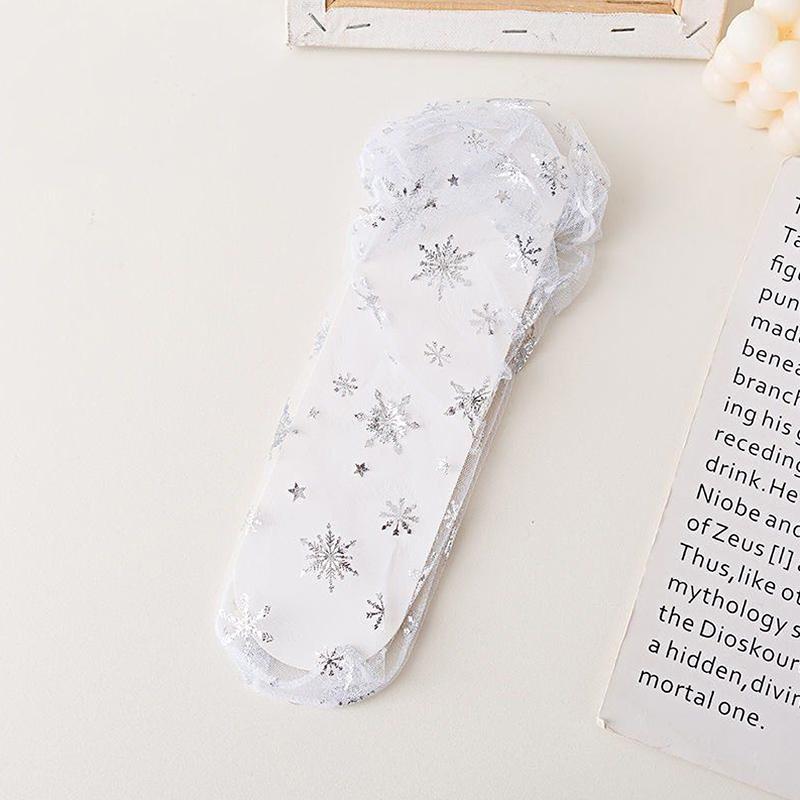 1 пара модных летних прозрачных носков средней длины из тюля с принтом снежинок и бантом Kawaii