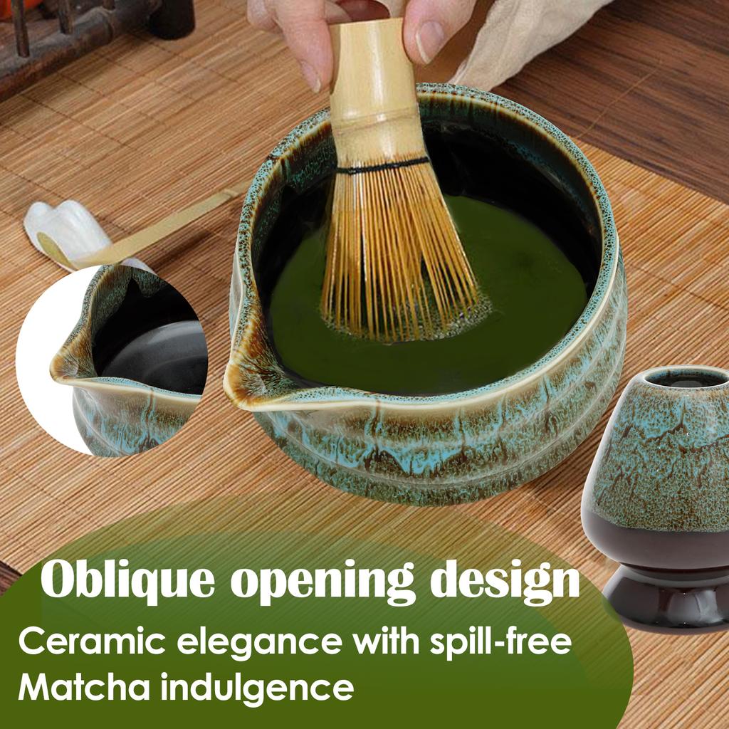 Ceramic Matcha Bowl and Whisk Set Sturdy Elegant Easy To Clean Matcha Mixing Bowl Kit Heat Resistant Japanese Tea Kit for