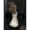 Unisex High-End Liquid Metal Star Design Short Jacket with Lapel and Drop Shoulders