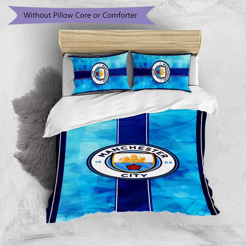 3pcs Manchester City Football Club pattern bedding set duvet cover set includes duvet cover &pillowcases,perfect all season bedroom decoration&gift