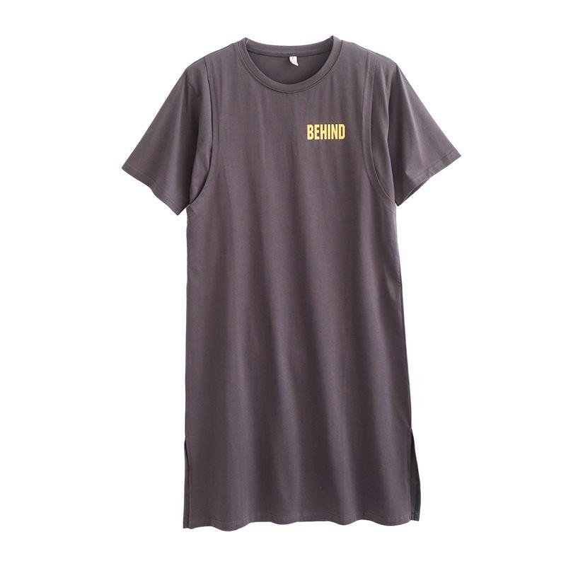 Платье для кормления грудью из чистого хлопка с коротким рукавом - Ночная сорочка средней длины для беременных/послеродовая для стильной мамы