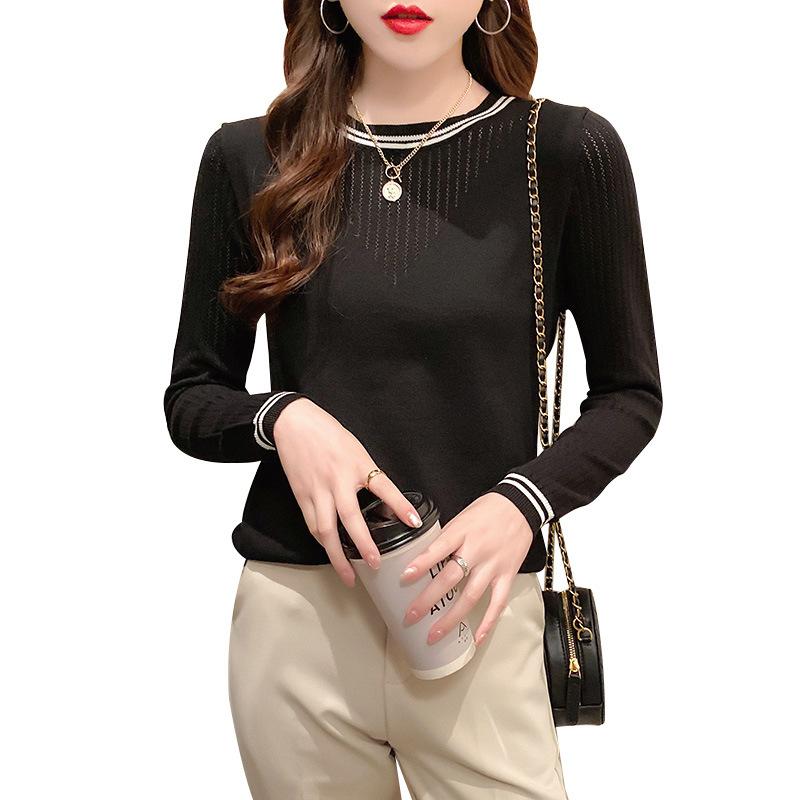 Knit Sweater Women's Spring and Fall Slim and Thin Pullover Long-sleeved Sweater Round Neck Top