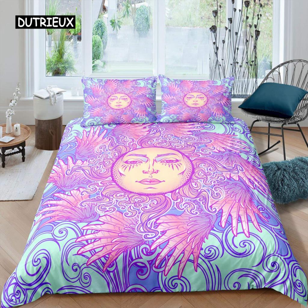 Комплект пододеяльника Sun Moon Queen Микрофибра Богемный Черно-белый принт Инь Ян Пододеяльник Галактика Звезда Полуторный Комплект постельного белья