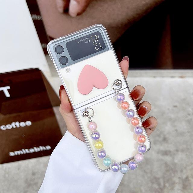 Милый 3d карамельный цвет сердце портативный красочный браслет с бусинами чехол для телефона для Samsung Galaxy Z Flip 3 5g/Z флип прозрачный жесткий чехол