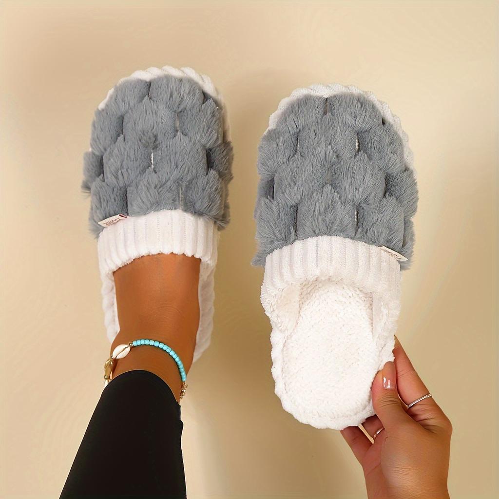 1 Pair Faux Fur Slippers, Casual Slip On Plush Lined Shoes, Comfortable Indoor Home Slippers