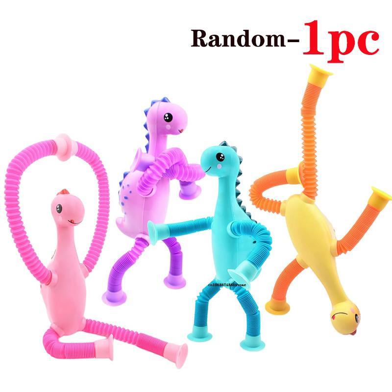 Diy Pop Tube Dinosaur Sensory Toys Suction Cup Bellows Toy Decompression Pipe Autism Adhd Stress Relief Fidget Toys For Kids