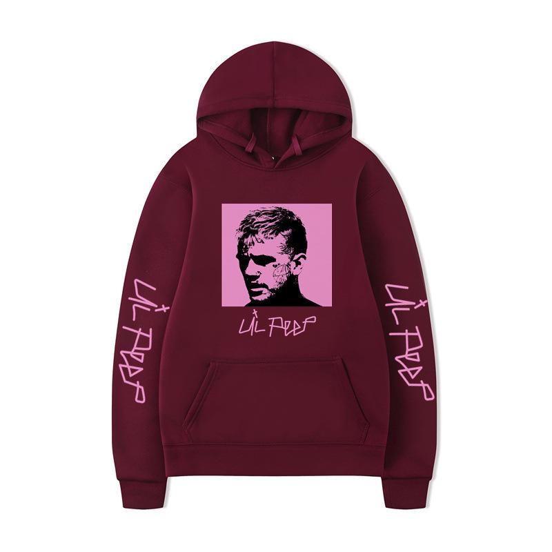 Худи Lil Peep – Унисекс Черная Флисовая Толстовка, Розовый Квадратный Портрет и Рукописный Текст на Рукаве, Уличная Одежда в Стиле Emo Rap