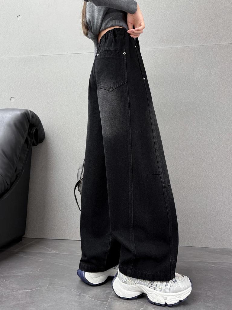 Черные джинсы для девочек - Весна/Осень 2025, Модный свободный крой с вариантами изогнутых или прямых штанин.