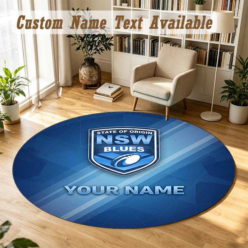 Round Rug Custom NameNSW Blues logo Pattern Non Slip Carpet Home Floor Decor