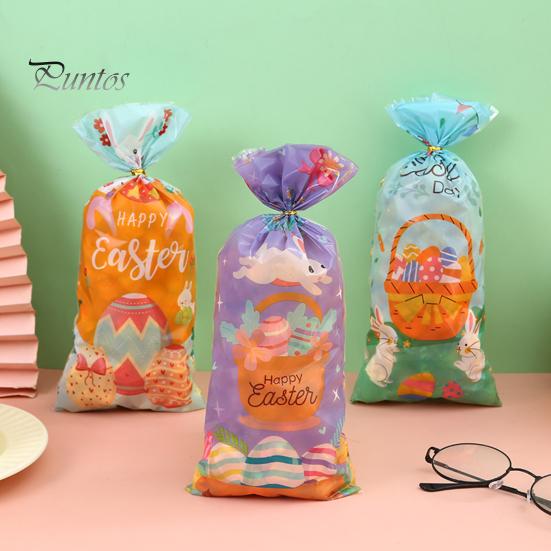 50Pcs Easter Bunny Candy Bags Large Capacity Cartoon Pattern Cute Cookie Candy Wrapping Bag Party Gift Bags