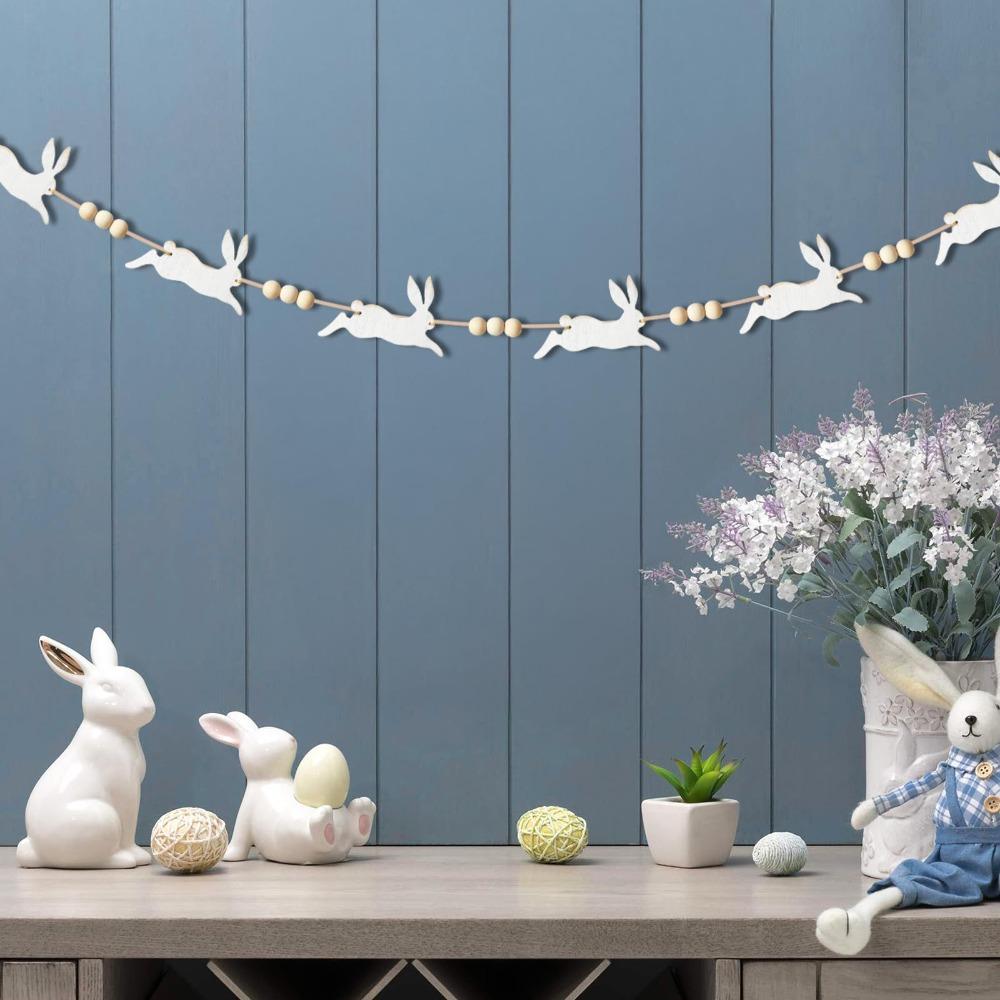 Bunny Carrot Bead Wreath Decoration Easter Spring Bunny Carrot Garland for Home Door Wall Easter Party Festive Decor