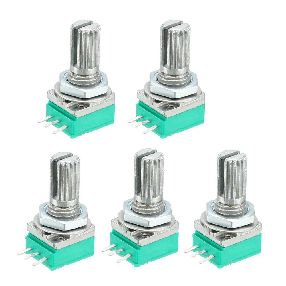 5pcs RK097 Series Potentiometers - 3 Pin, 15mm Shaft - B1K, B5K, B10K, B20K, B50K, B100K,RK097N for Audio Equipment