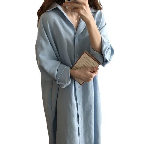 Minimalist Long Over The Knee Shirt, Color Lapel Cardigan Shirt, Sun Protection Air-conditioned Shirt