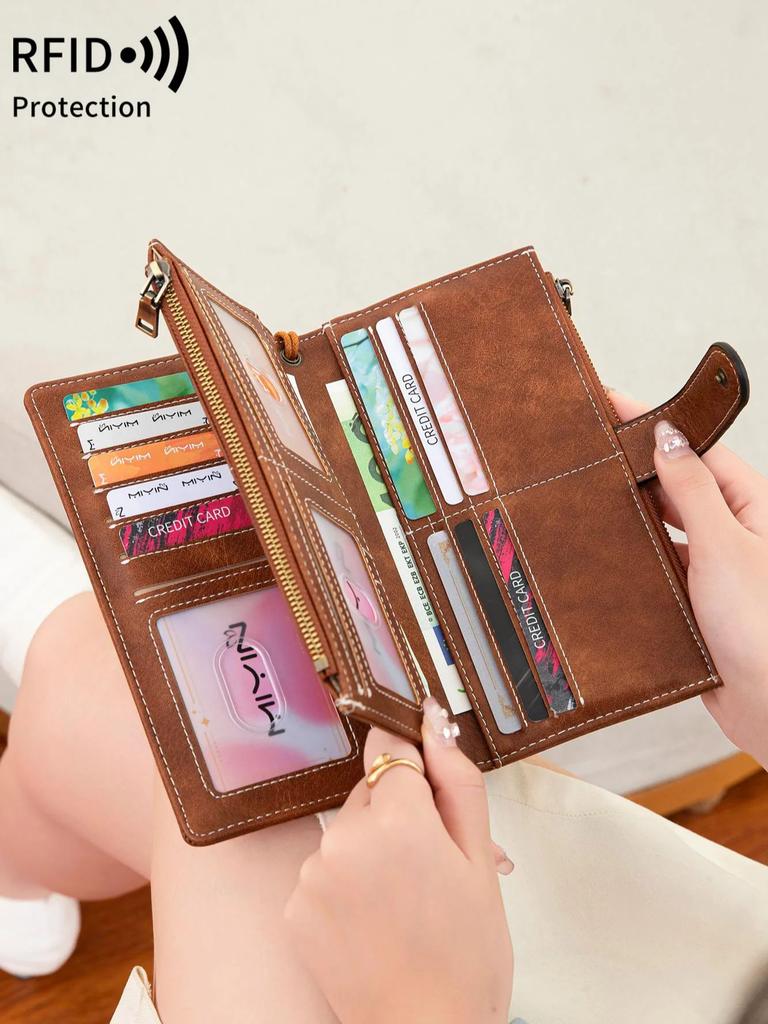 MIYIN Модный Винтажный Женский Кошелек с RFID-Защитой, Двойной Молнией, Длинный, Тройного Сложения, Держатель для Кредитных Карт, Женский Клатч, Кошелек на Запястье