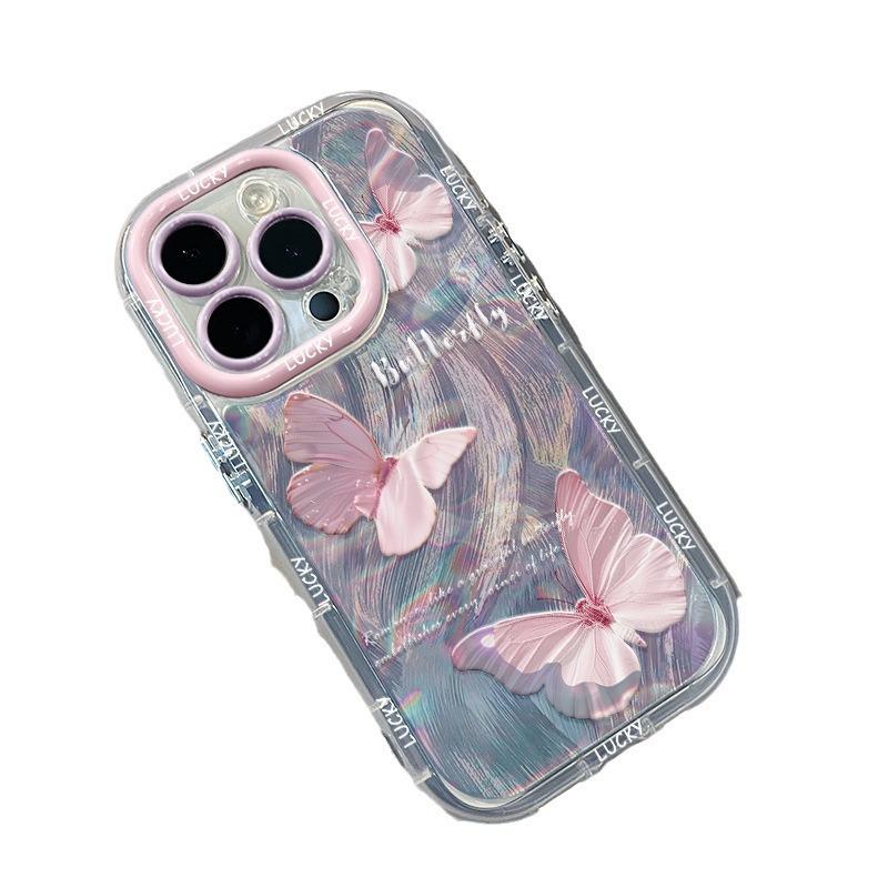 Water Rippled Butterfly Applicable To Apple 16promax Cream Feather Yarn Transparent 14 Mobile Phone Case IPhone 13 Cute