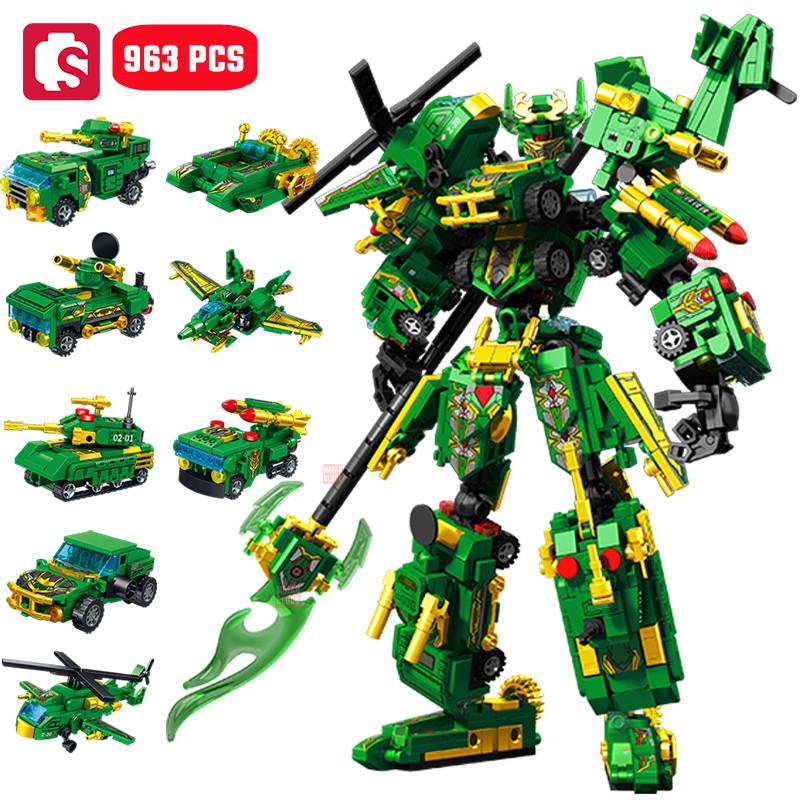 Non-Toxic Sembo Transforming Mech Robot Assemblage Building Blocks Kits Moc Tank Helicopter Fighter Battleship Models Kids Toys Children Gifts
