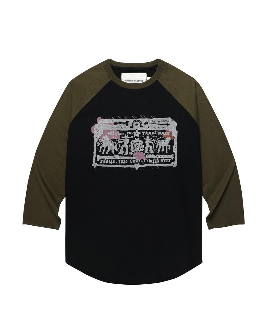 THEVINYLHOUSE Cowboy Pictogram Raglan Ls Tee Khaki