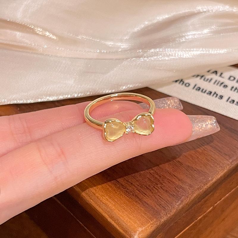 Кольцо-бантик из корейского кошачьего глаза: Высококачественное, универсальное, шикарное ювелирное украшение