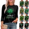 Women's Fashion Round Neck Seven Sleeve St. Patrick's Day Printed Pleated T-Shirt Top