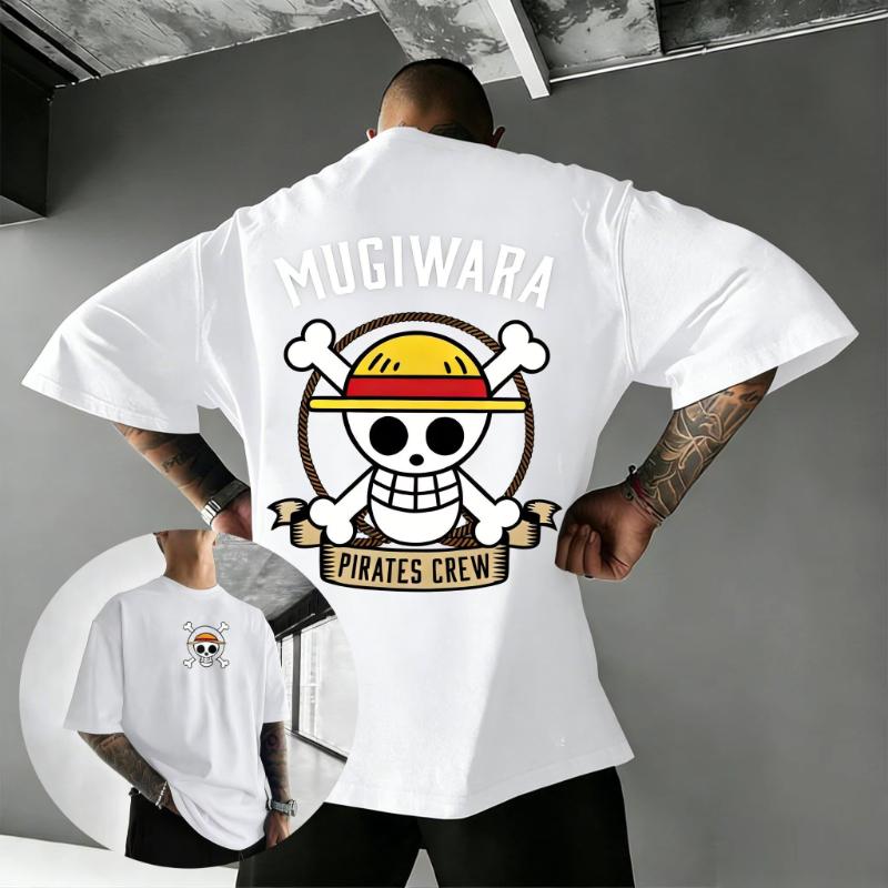 Футболка с принтом Черепа из Аниме One Piece Мужская Женская Хлопок Короткий Рукав Летние Топы Повседневная Футболка с Графикой 2026 Новый Стиль Уличная Одежда Мультяшный Принт Y2k