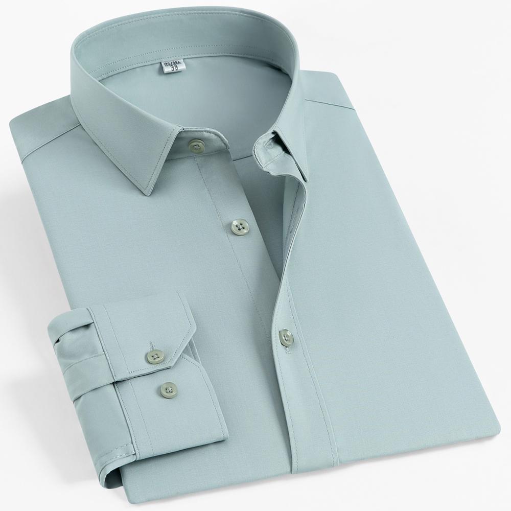 Men's 4-Way Stretch Long Sleeve Wrinkle-Free Dress Shirt without Pocket, Formal Business Solid Color Button-up Menswear Clothing