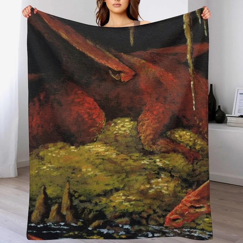 Dragons Cave Lair and Treasure Hoard Painting Throw Blanket Cozy Napping Blanket Gift for Mom Dad