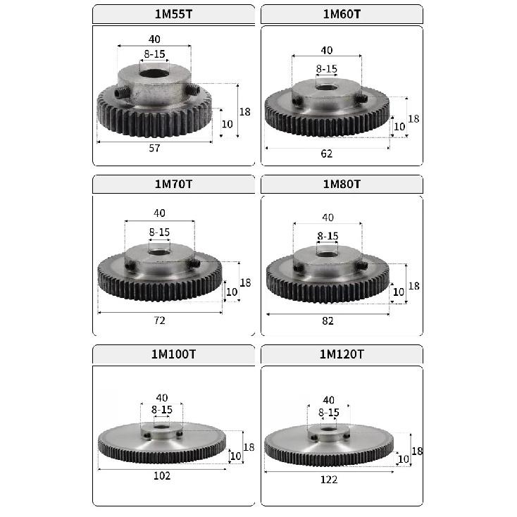 1M100T Hole 8-10-12-14-15mm Spur Gear Pinion 1M 100Teeth Mod1 Width 10mm Bore Right Teeth 45# Steel Major Gear