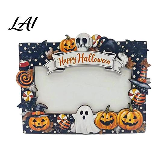 Sturdy Wood Display Stand Halloween Wooden Photo Frame Pumpkin Ghost Cat Cutout Picture Frame Holder Double-sided Holiday Tabletop Decor for