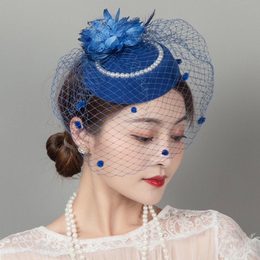 Hairpin Stewardess Top Hats Pillbox Hat Hair Fascinator Hat Bowknot Veil Womens Vintage Hat