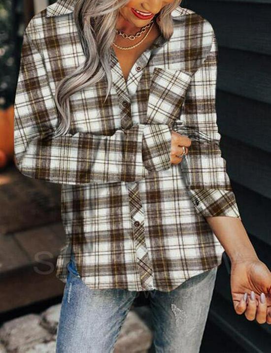 Женская клетчатая повседневная рубашка с длинным рукавом - Осенне-весенний бестселлер