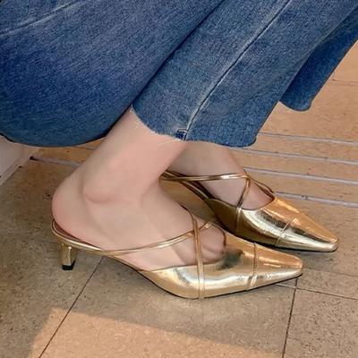 Мода 2025 Новые дизайнерские летние женские мюли, тапочки, туфли, неглубокий острый носок, элегантные женские шлепанцы на низком каблуке