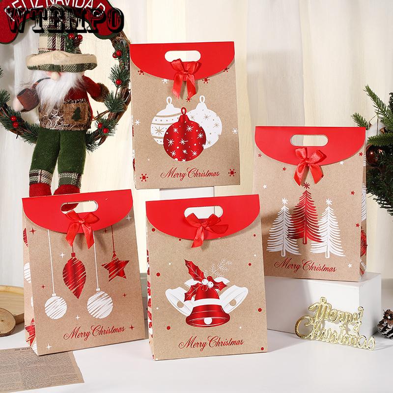 WTEMPO 4 шт 23*11*32 см рождественские откидные крышки с клейкой пряжкой бант подарочные пакеты рождественские креативные печатные упаковочные пакеты подарочные бумажные пакеты для фестиваля своими руками